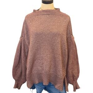 AVA + VIV Sparkle Sweater Puff Sleeve size 2X XXL Rust Orange Brown